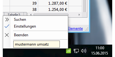 Suchen aus dem Systray von Windows